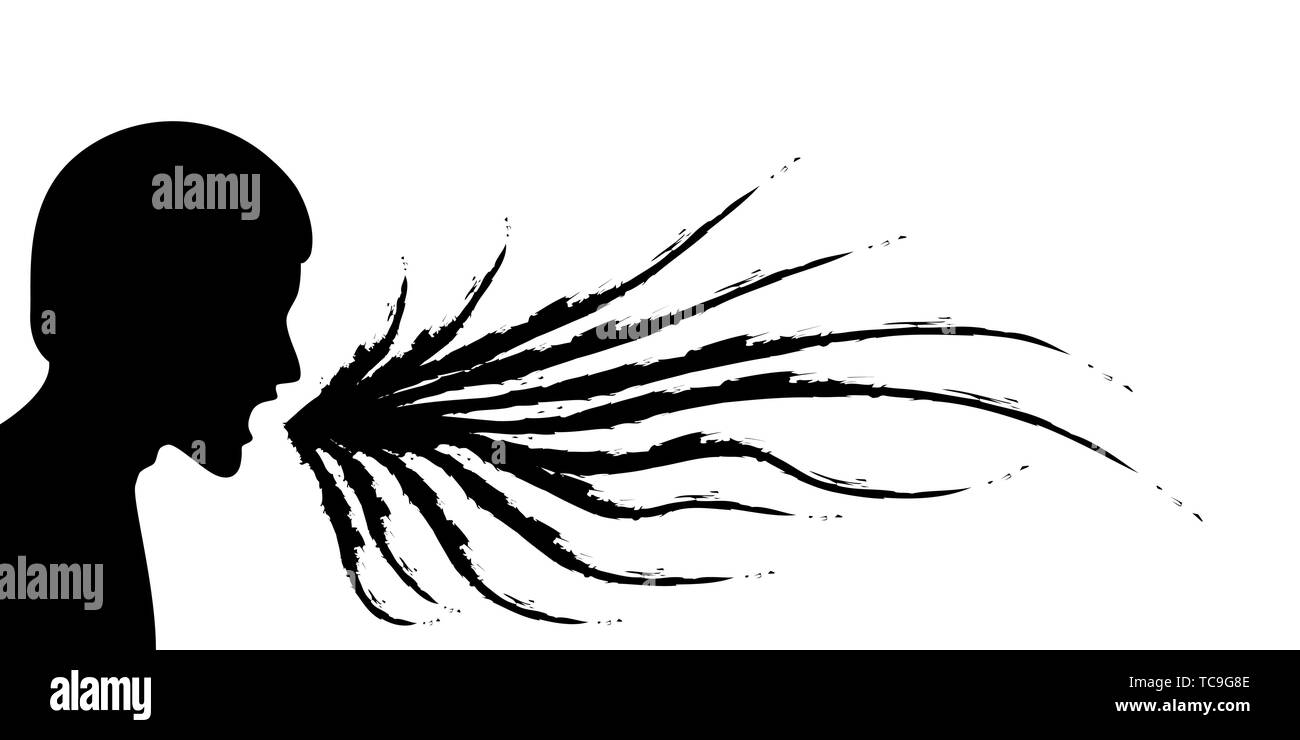 Homme en colère crie silhouette aux ondes sonores isolé sur fond blanc vector illustration EPS10 Illustration de Vecteur