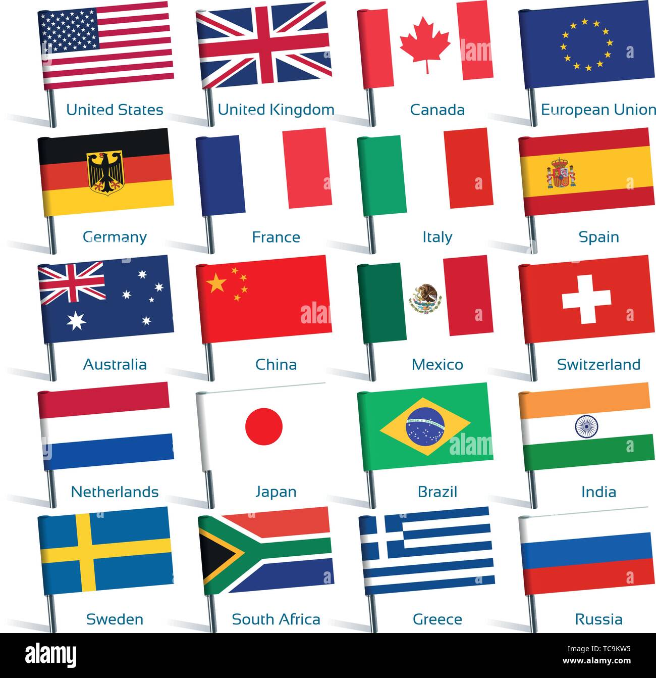 Les drapeaux de l'axe pays populaires. Vector illustration. Collection de 220 drapeaux du monde. Des couleurs précises. Changements faciles. Illustration de Vecteur