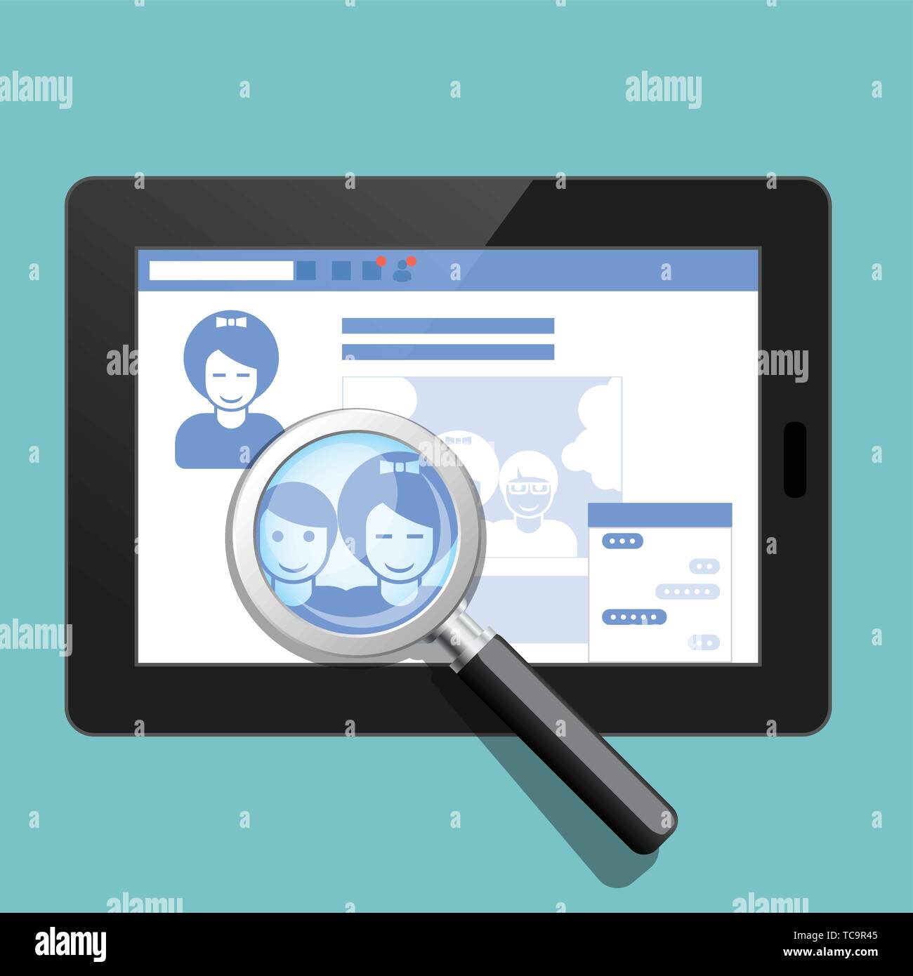 Votre profil public est sous surveillance - page social et loupe Illustration de Vecteur