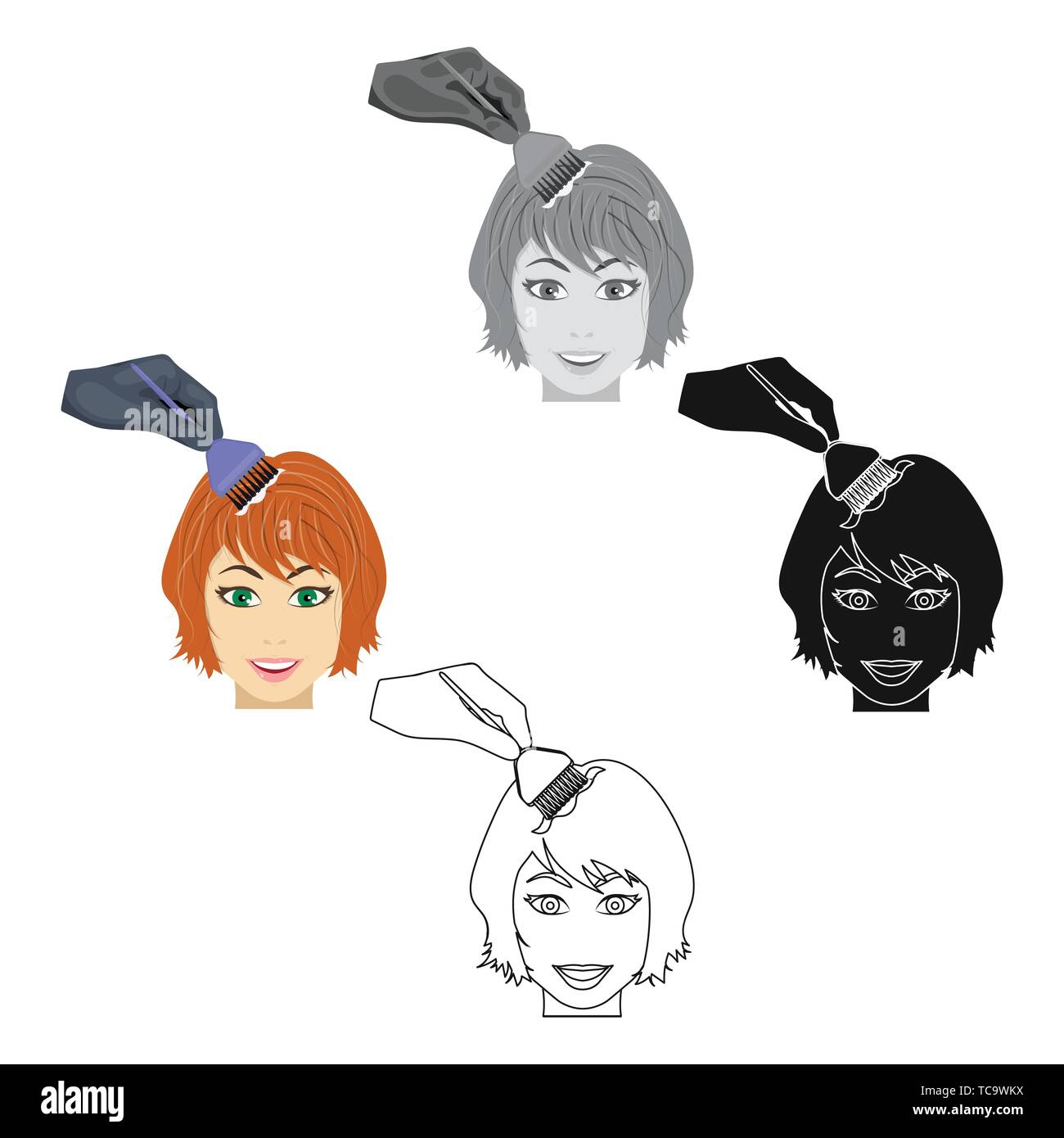 La coloration des cheveux des femmes dans un salon de coiffure. Cheveux colorant simple icône dans la caricature,black style symbole vecteur illustration de stock . Illustration de Vecteur