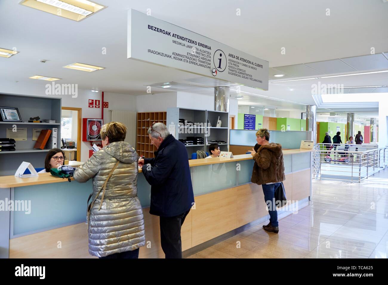 La réception, centre de santé, Zarautz, Guipúzcoa, Pays Basque, Espagne Banque D'Images