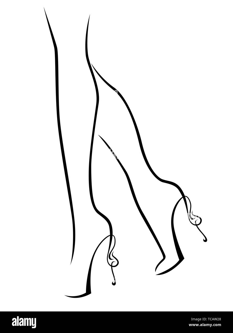 Aperçu des pieds féminins gracieux dans les chaussures à talons hauts, abstrait noir sur blanc les images vectorielles Illustration de Vecteur