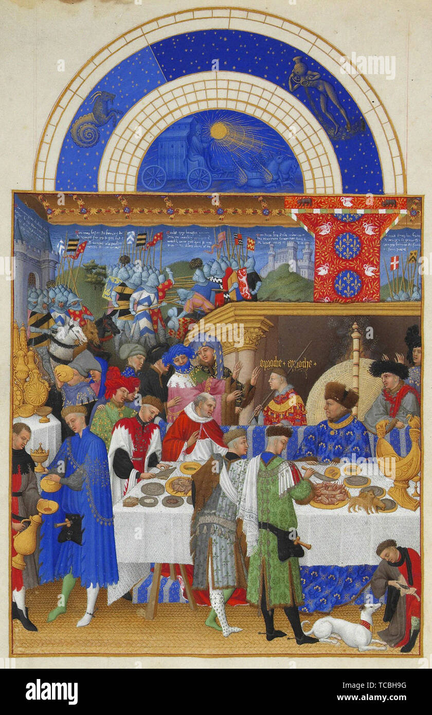 Frères Limbourg- Janvier Scène du banquet Banque D'Images