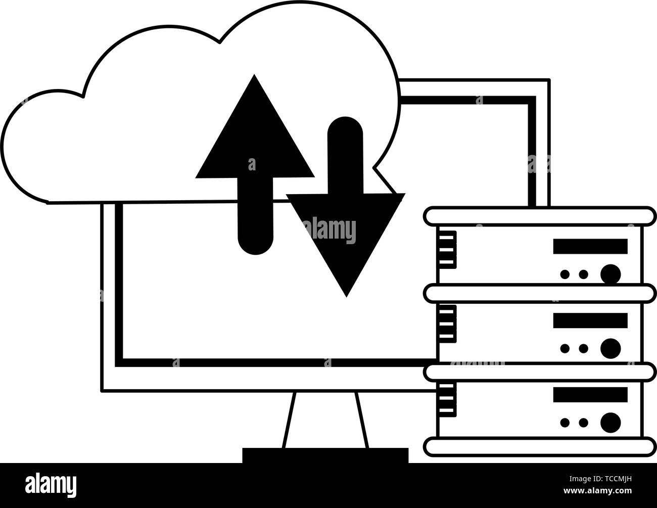 La technologie du cloud computing et de symboles en noir et blanc Image