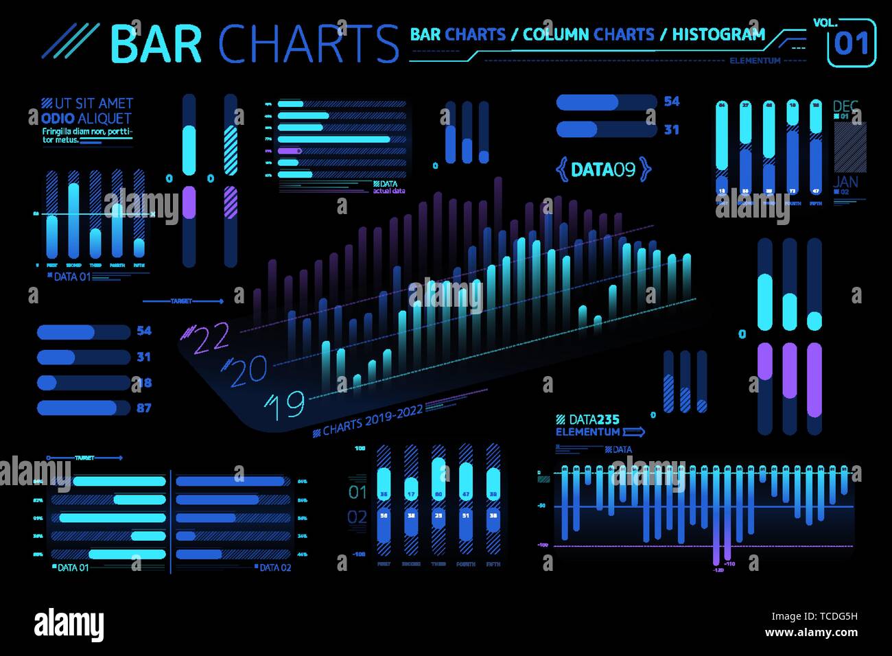 Graphiques à colonnes et des histogrammes Éléments infographique Illustration de Vecteur