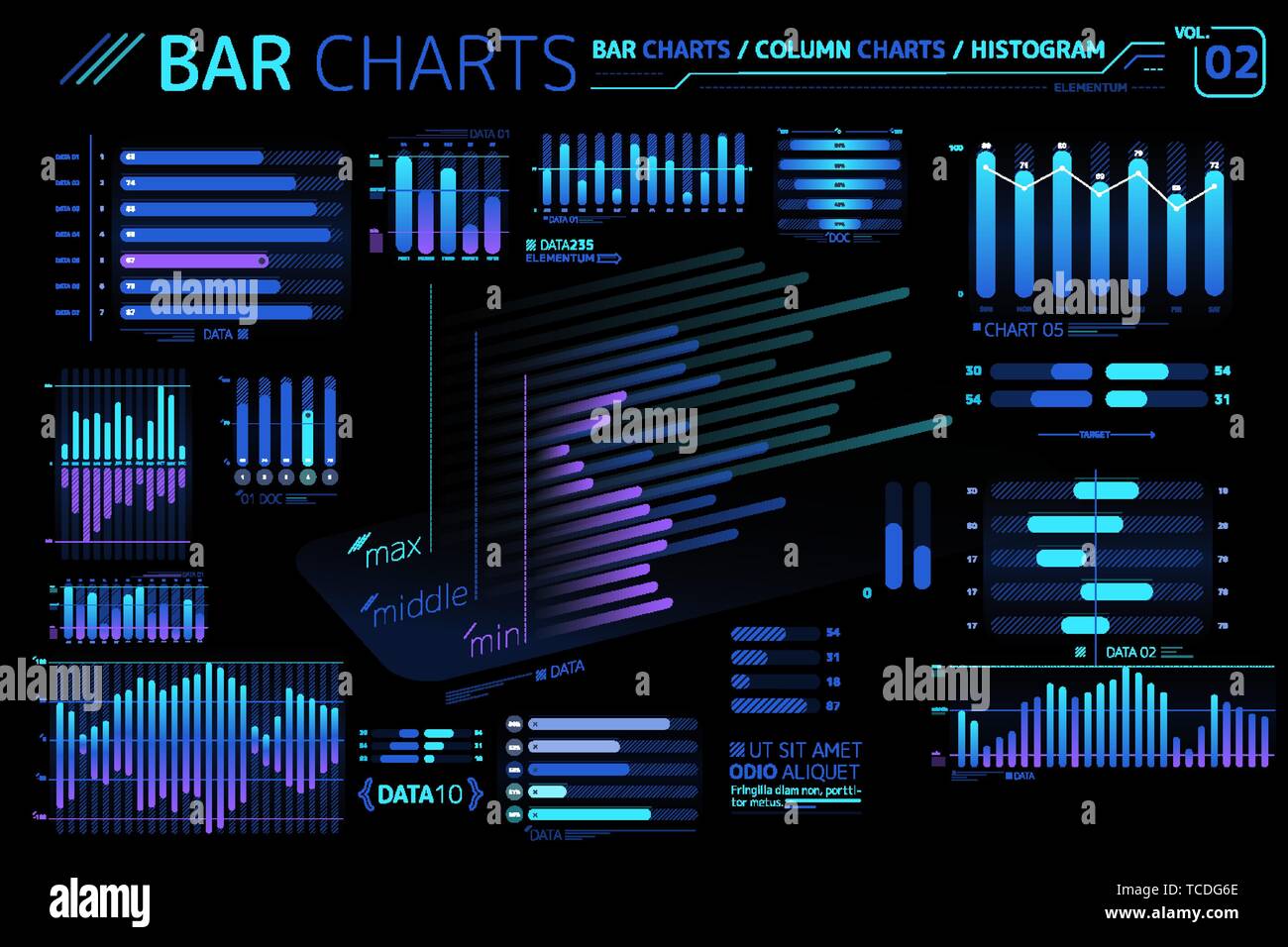 Graphiques à colonnes et des histogrammes Éléments infographique Illustration de Vecteur