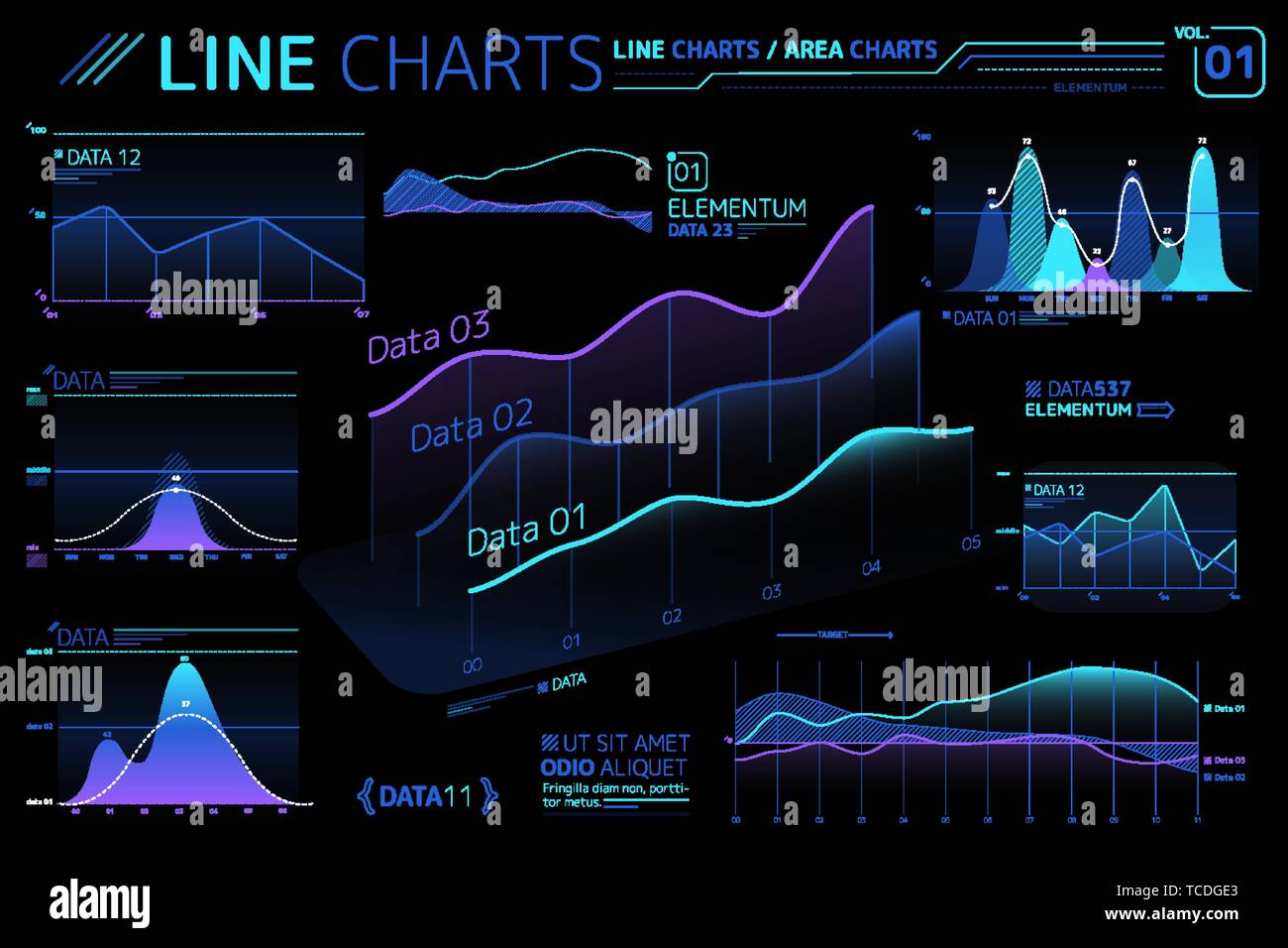 Des graphiques linéaires et des éléments d'Infographie Illustration de Vecteur