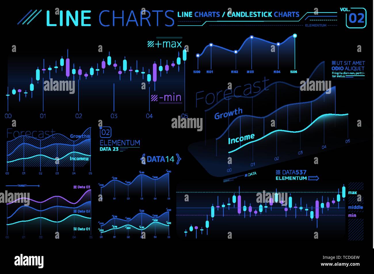 Des graphiques linéaires et des éléments d'Infographie Illustration de Vecteur