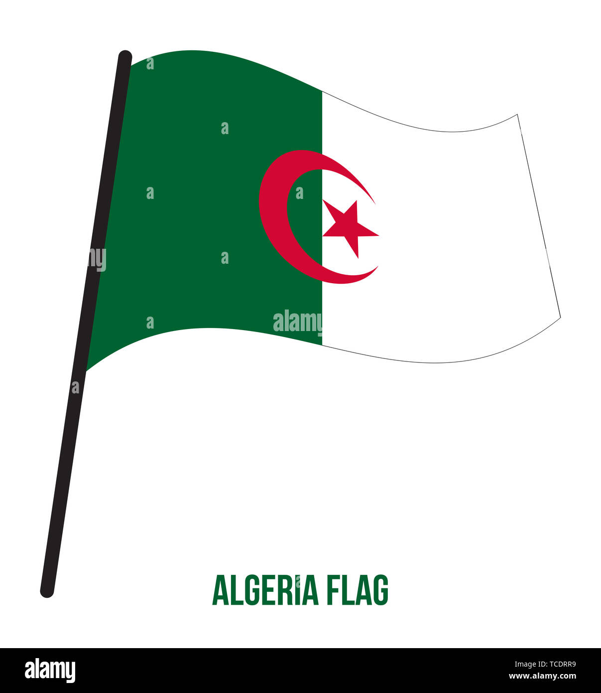 Illustration Vecteur de brandir le drapeau de l'Algérie sur fond blanc. L'Algérie drapeau national. Banque D'Images