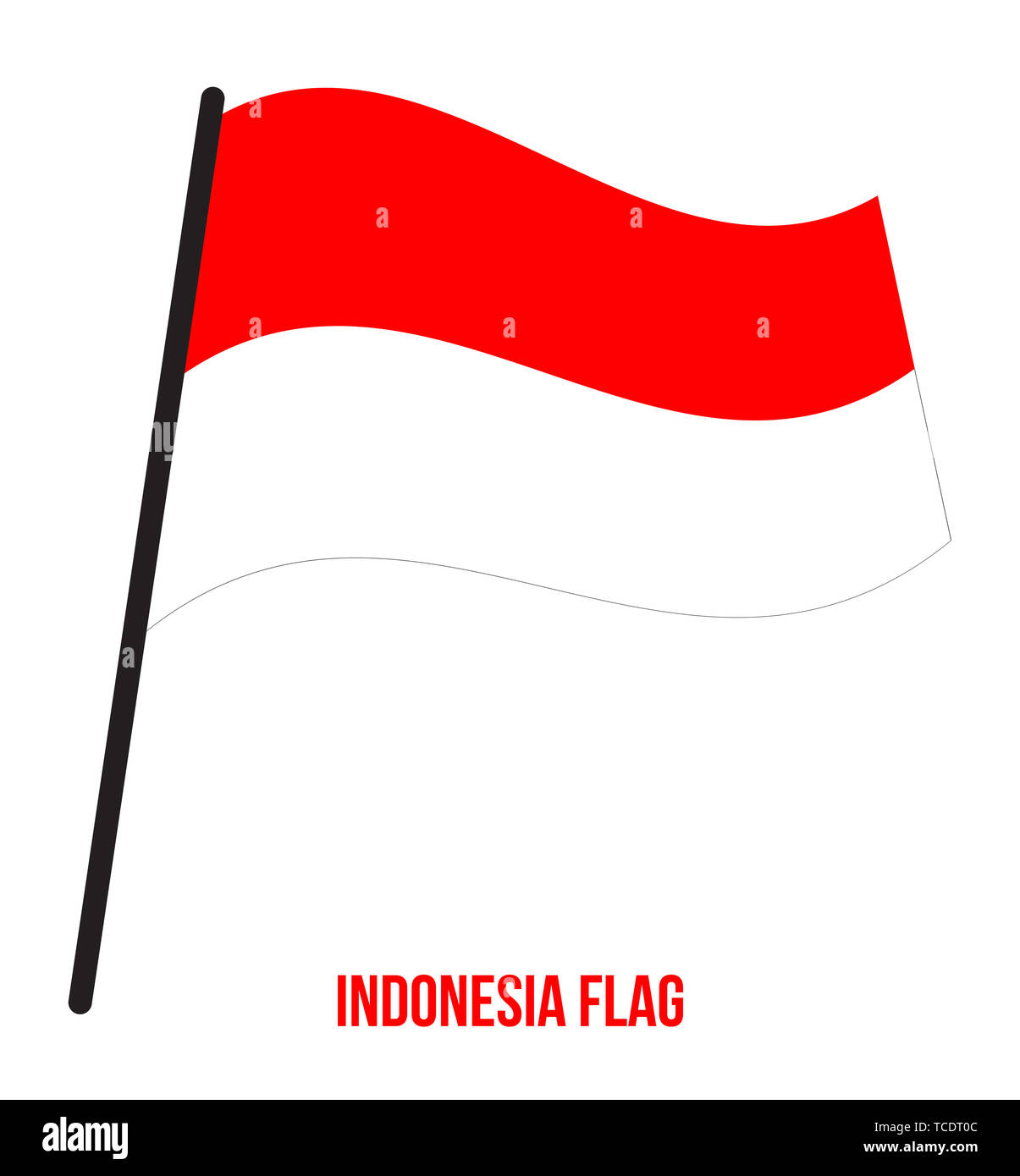 Illustration Vecteur de brandir le drapeau de l'Indonésie sur fond blanc. Indonésie drapeau national. Banque D'Images