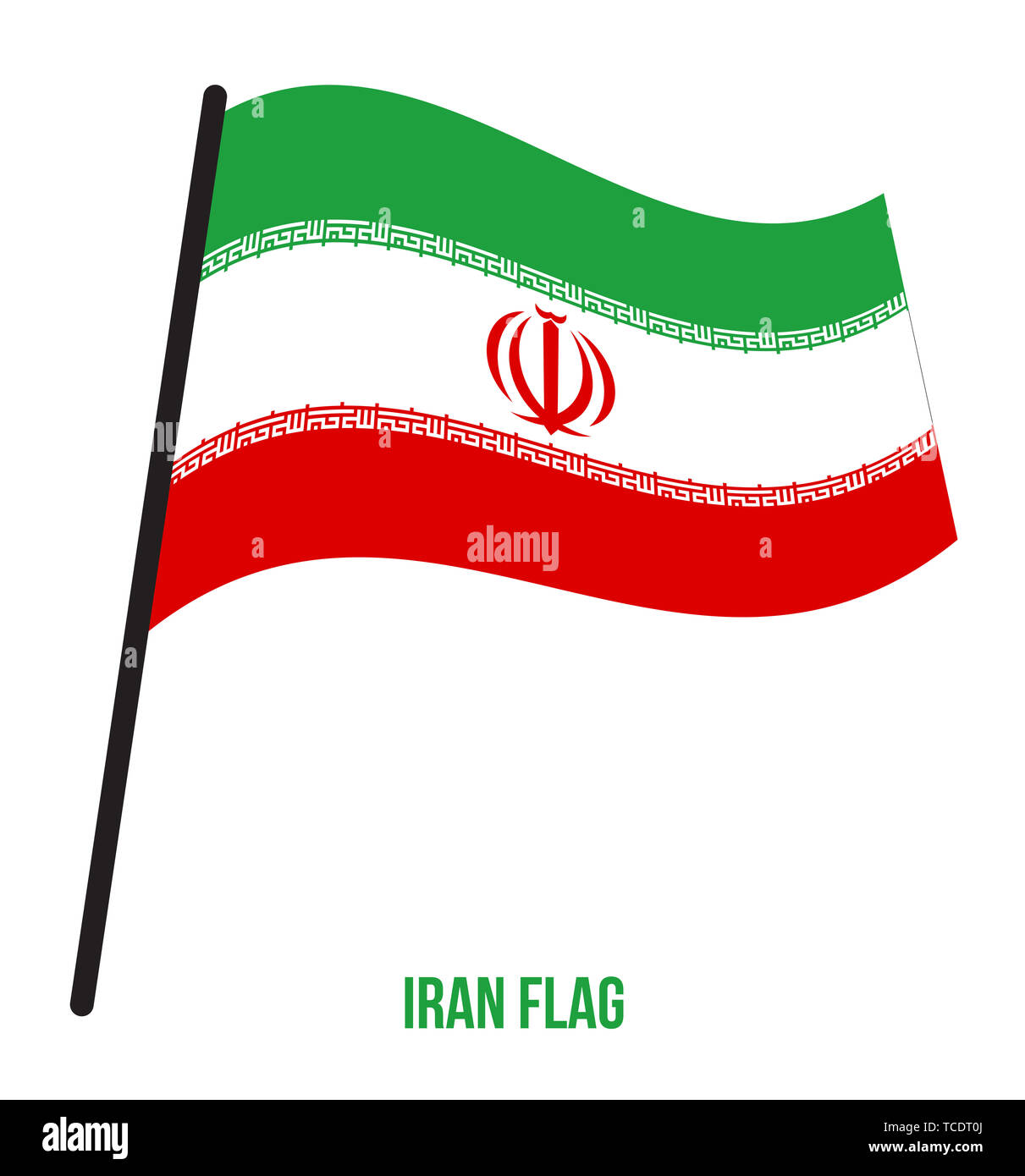 Illustration Vecteur de brandir le drapeau de l'Iran sur fond blanc. L'Iran drapeau national. Banque D'Images