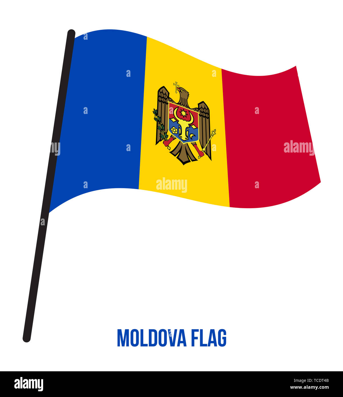 Illustration Vecteur de brandir le drapeau de la Moldova sur fond blanc. La Moldavie drapeau national. Banque D'Images