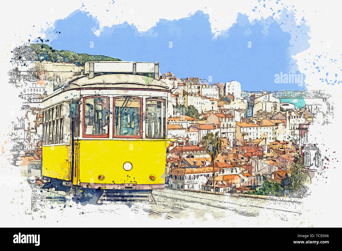 Le tram de Lisbonne - Illustration d'art main image 1