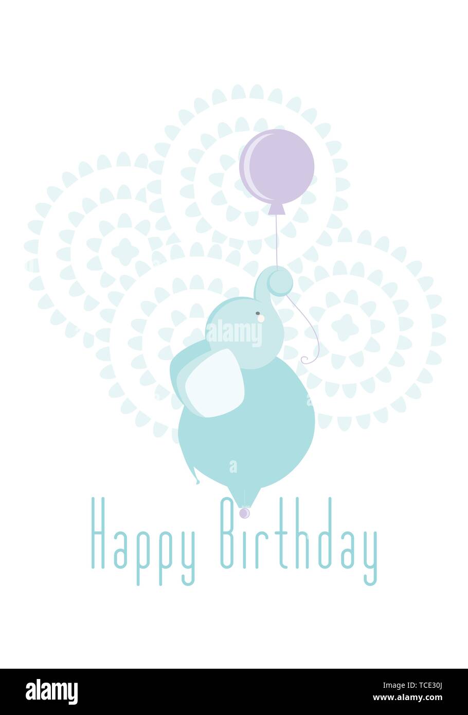 Carte d'anniversaire de l'éléphant pour garçon en bleu Illustration de Vecteur