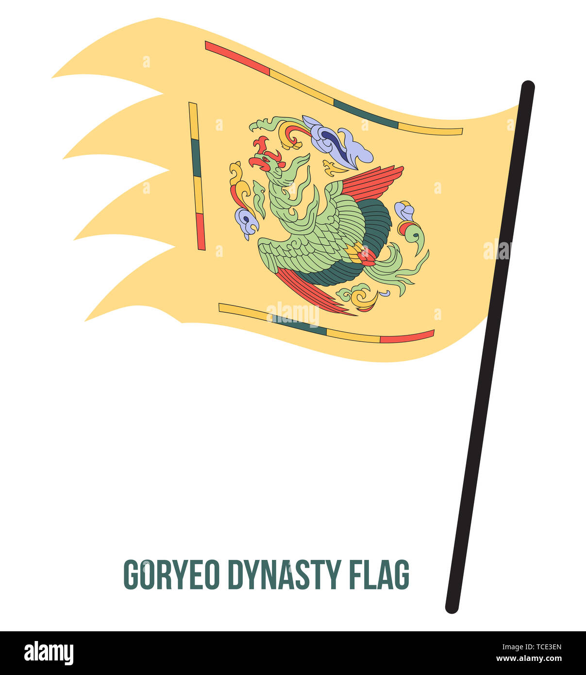 Dynastie Goryeo (918-1392) Drapeaux Vector Illustration sur fond blanc. Drapeau de Phoenix. Drapeau Corée historique. Banque D'Images