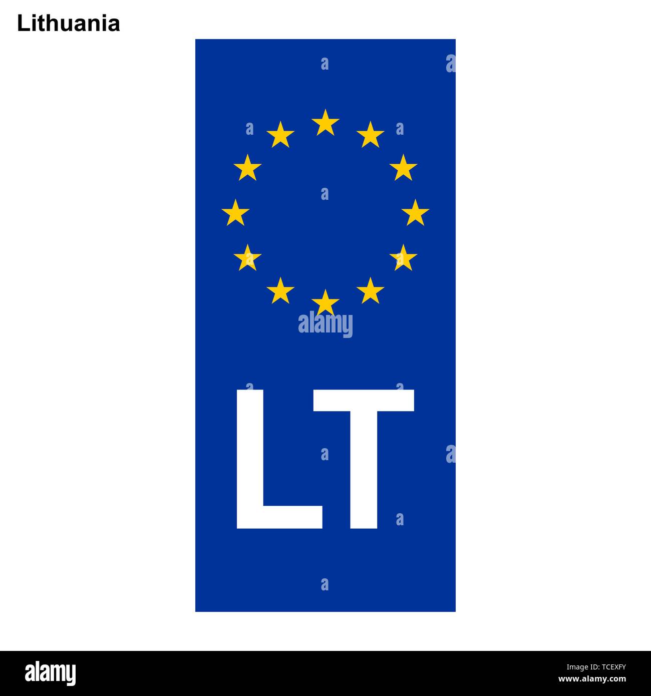 Les plaques d'immatriculation des véhicules de la Lituanie. Pays de l'UE  identifiant. bande bleue sur les plaques de licence Image Vectorielle Stock  - Alamy