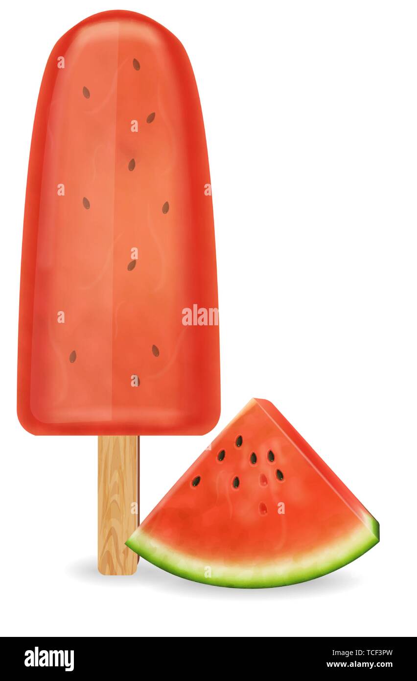 Watermelon ice cream Vector réaliste. Rafraîchissement naturel bio dessert 3d illustration isolated on white Illustration de Vecteur