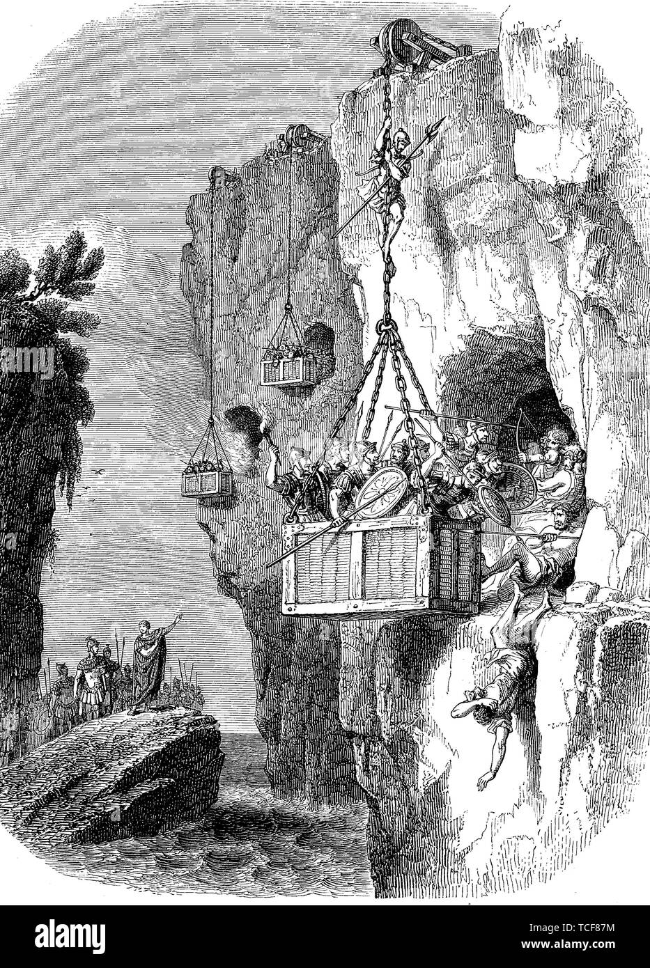 Les soldats d'Hérode rebelles attaque en Galilée, grottes, Bethléem, 1880, gravure sur bois, historique, Israël, Asie Banque D'Images