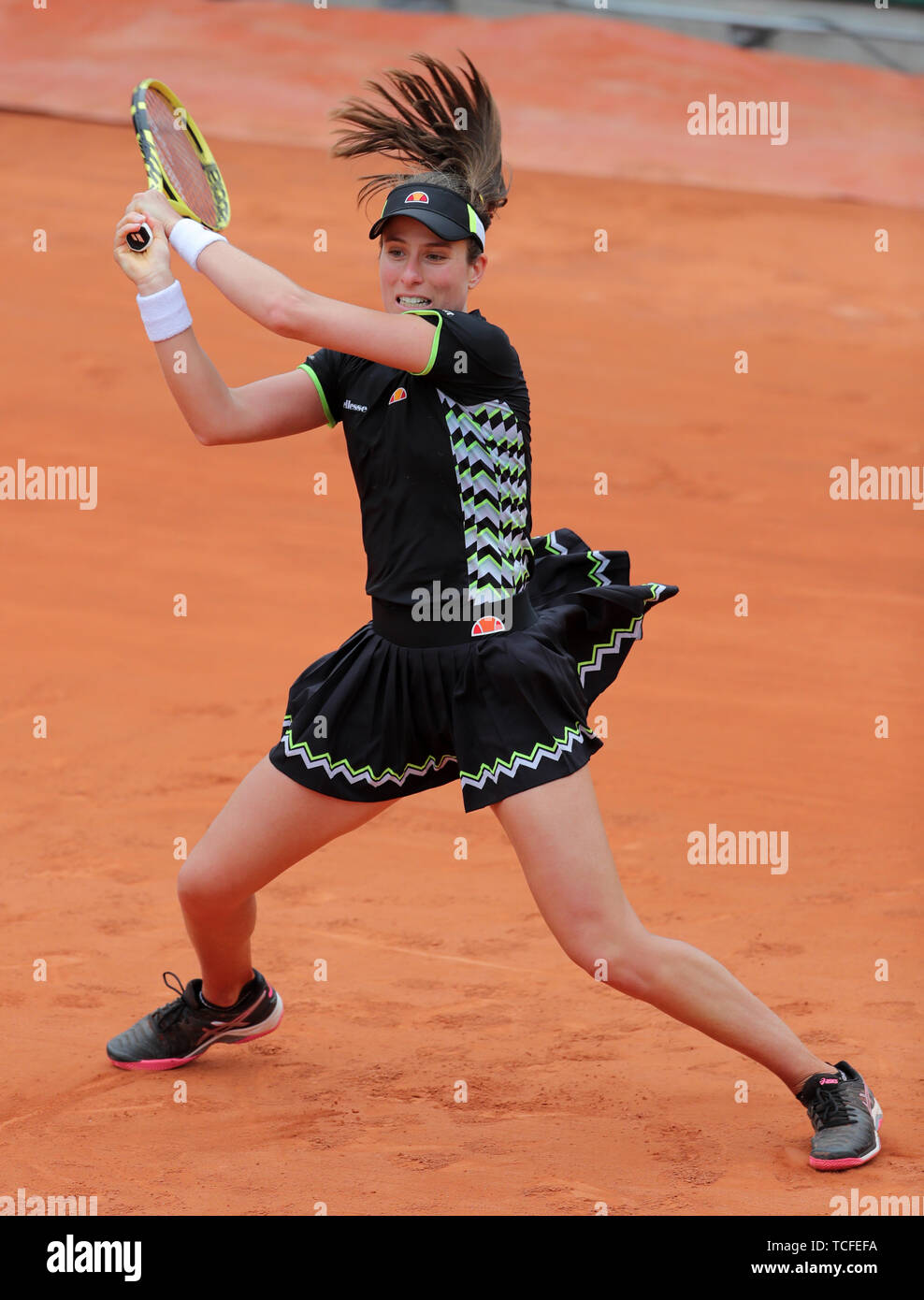 Johanna Konta pendant le demi-finale de l'Open de France à Roland Garros, Paris. Banque D'Images