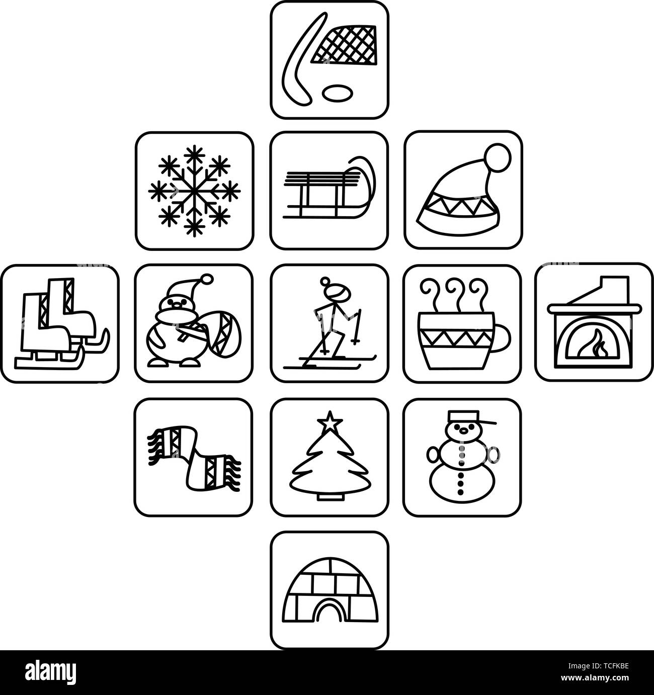 Noir et blanc hiver icônes carrées Illustration de Vecteur
