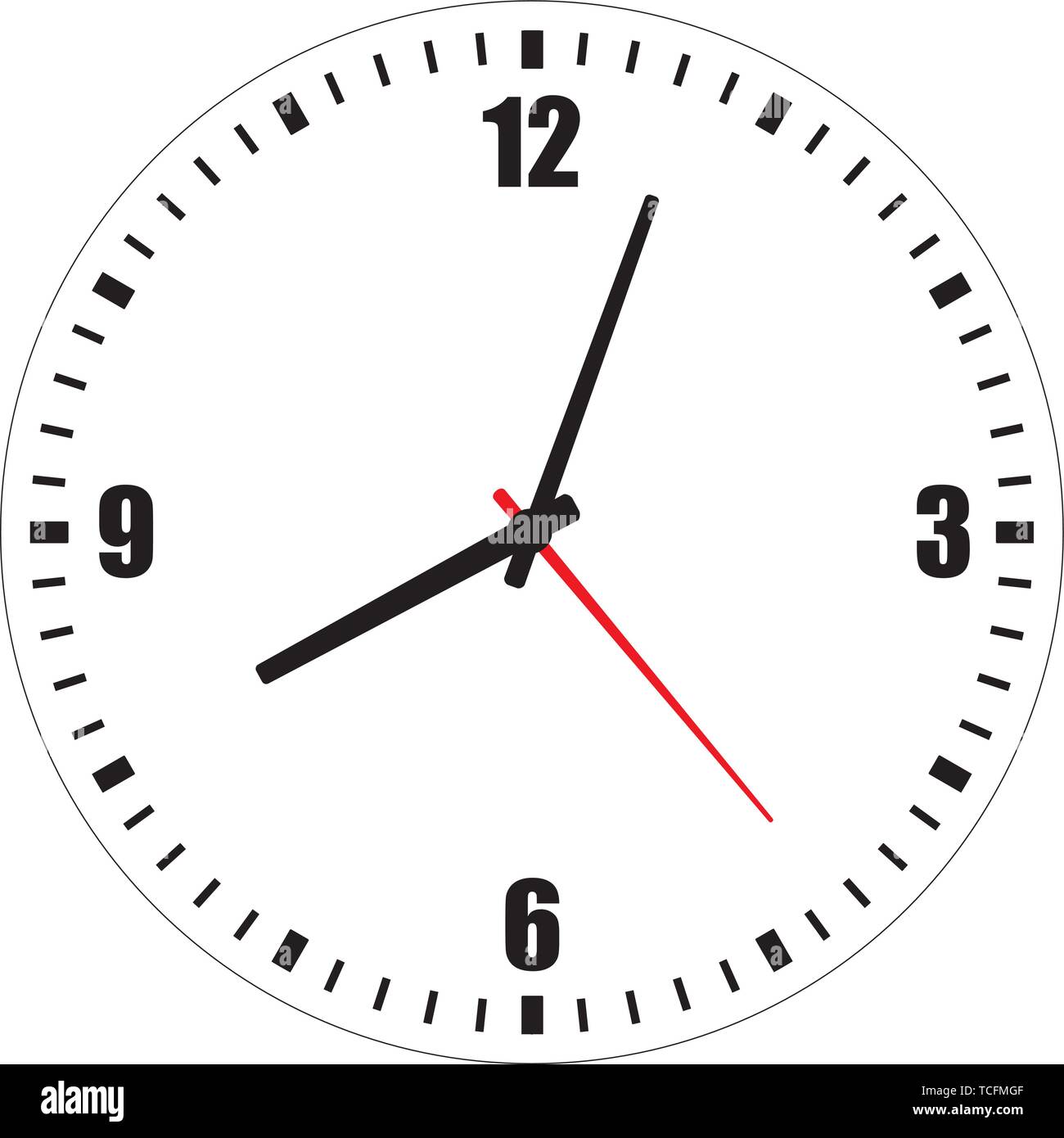 Vector illustration of blank horloge cadran avec chiffres arabes, heure, minute et seconde mains isolé sur fond blanc Illustration de Vecteur