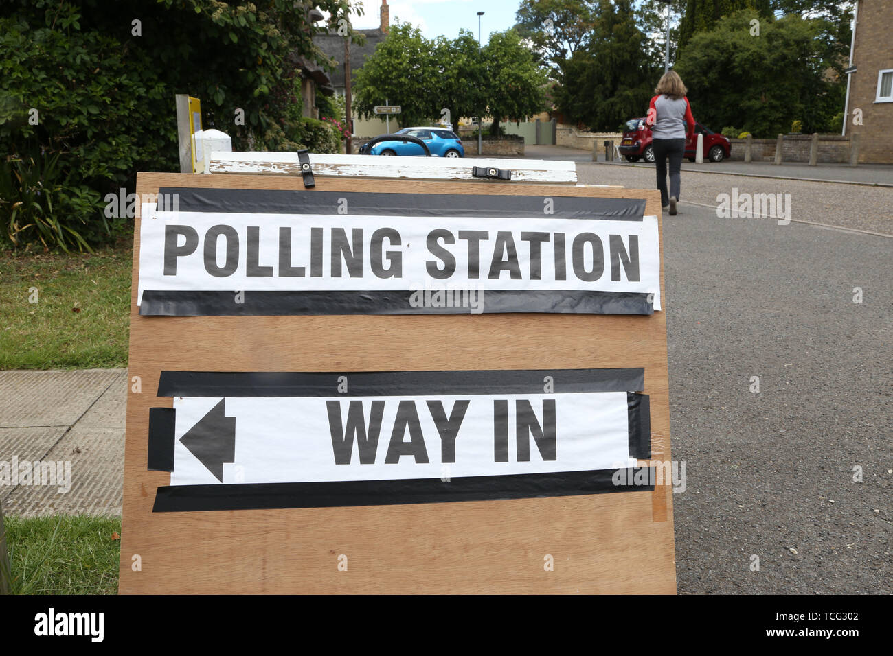 Peterborough, Royaume-Uni. 07Th Juin, 2019. Un bureau de scrutin signe. Une élection partielle a eu lieu à Peterborough aujourd'hui après avoir déshonoré MP Fiona Onasanya a été retiré de son poste de député de Peterborough où plus de 19 000 ont signé une pétition de révocation, après sa comparution en cour plus d'une contravention pour excès de vitesse, et son sort de prison. L'élection partielle de Peterborough, à Peterborough, Cambridgeshire, Royaume-Uni le 6 juin 2019. Crédit : Paul Marriott/Alamy Live News Banque D'Images