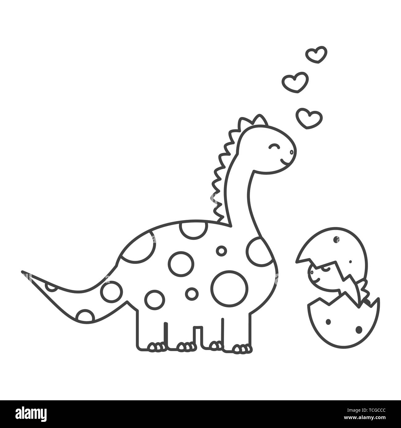 Cute Cartoon Avec Bebe Dinosaure Funny Vector Illustration Noir Et Blanc Pour L Art A Colorier Image Vectorielle Stock Alamy