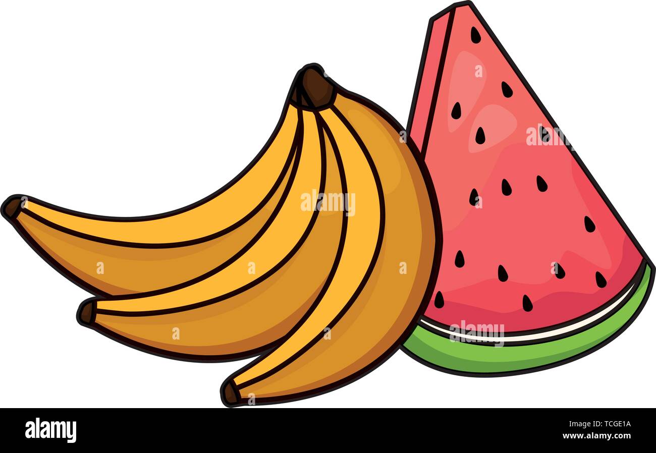 Banane et fruits pastèque cartoon Illustration de Vecteur