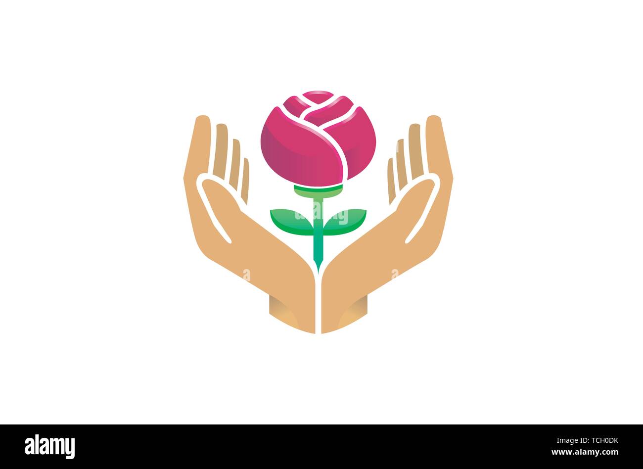 Hands Holding Red Rose Soins Des Logo Design Illustration Symbole Illustration de Vecteur
