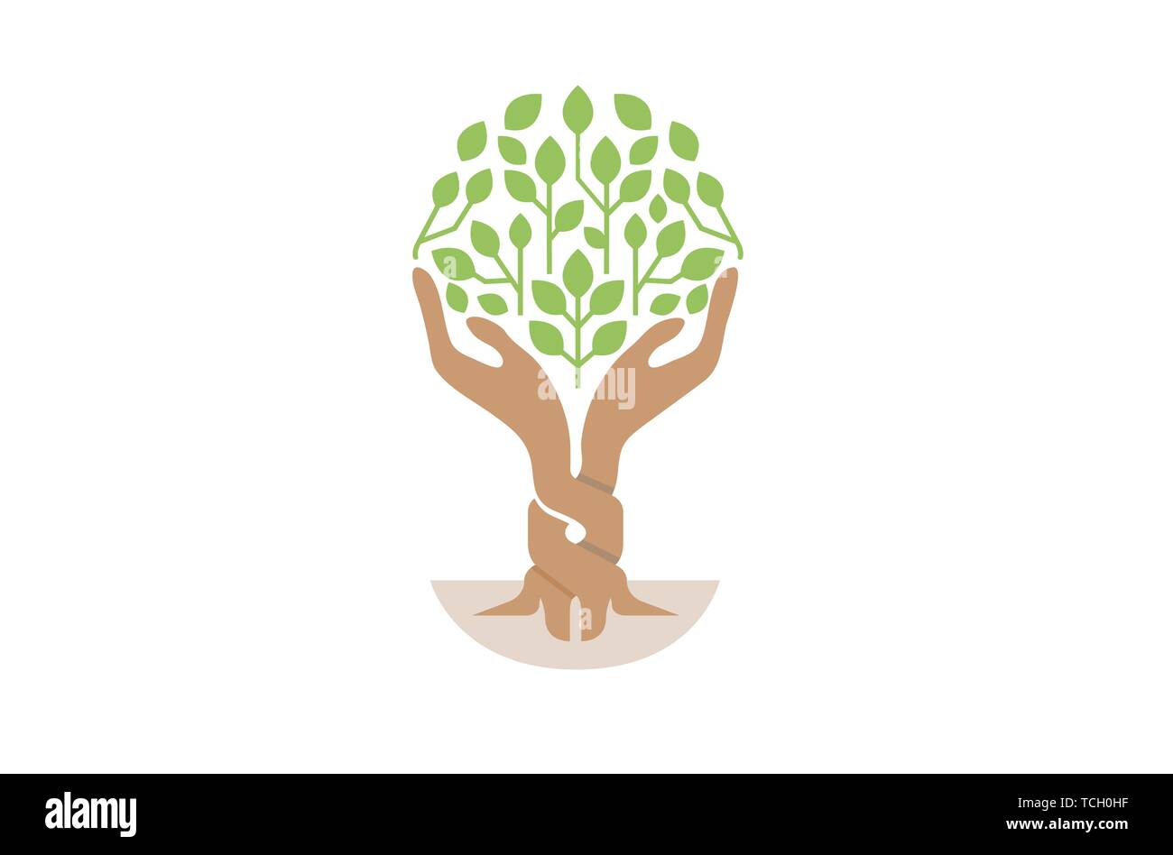 Deux mains créatives équilibre arbre symbole de conception de logo Illustration Illustration de Vecteur