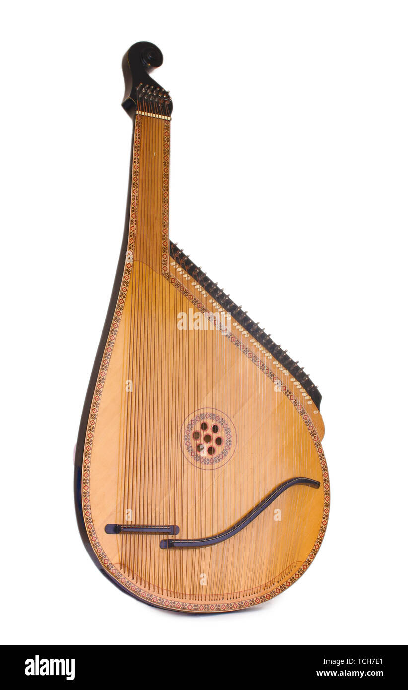 Bandura rétro- instrument de musique ukrainienne isolated on white Banque D'Images