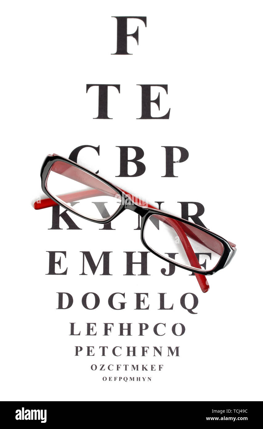 La vue graphique de test avec des lunettes close-up Banque D'Images