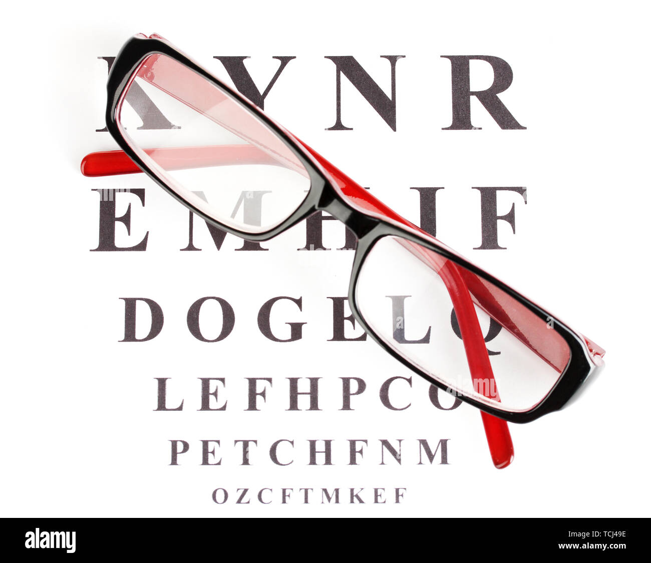 La vue graphique de test avec des lunettes close-up Banque D'Images