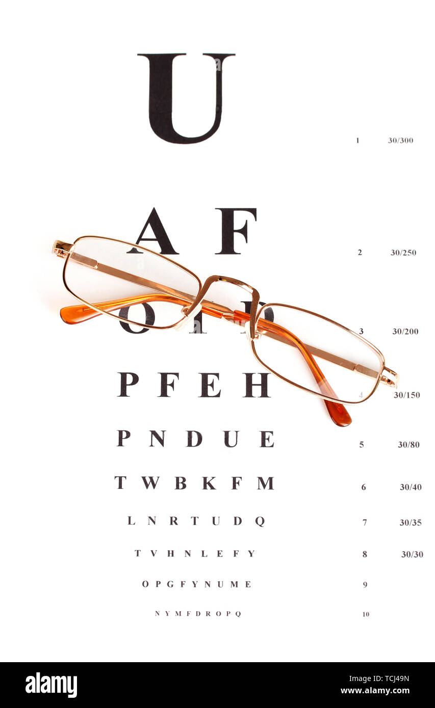 La vue graphique de test avec des lunettes close-up Banque D'Images