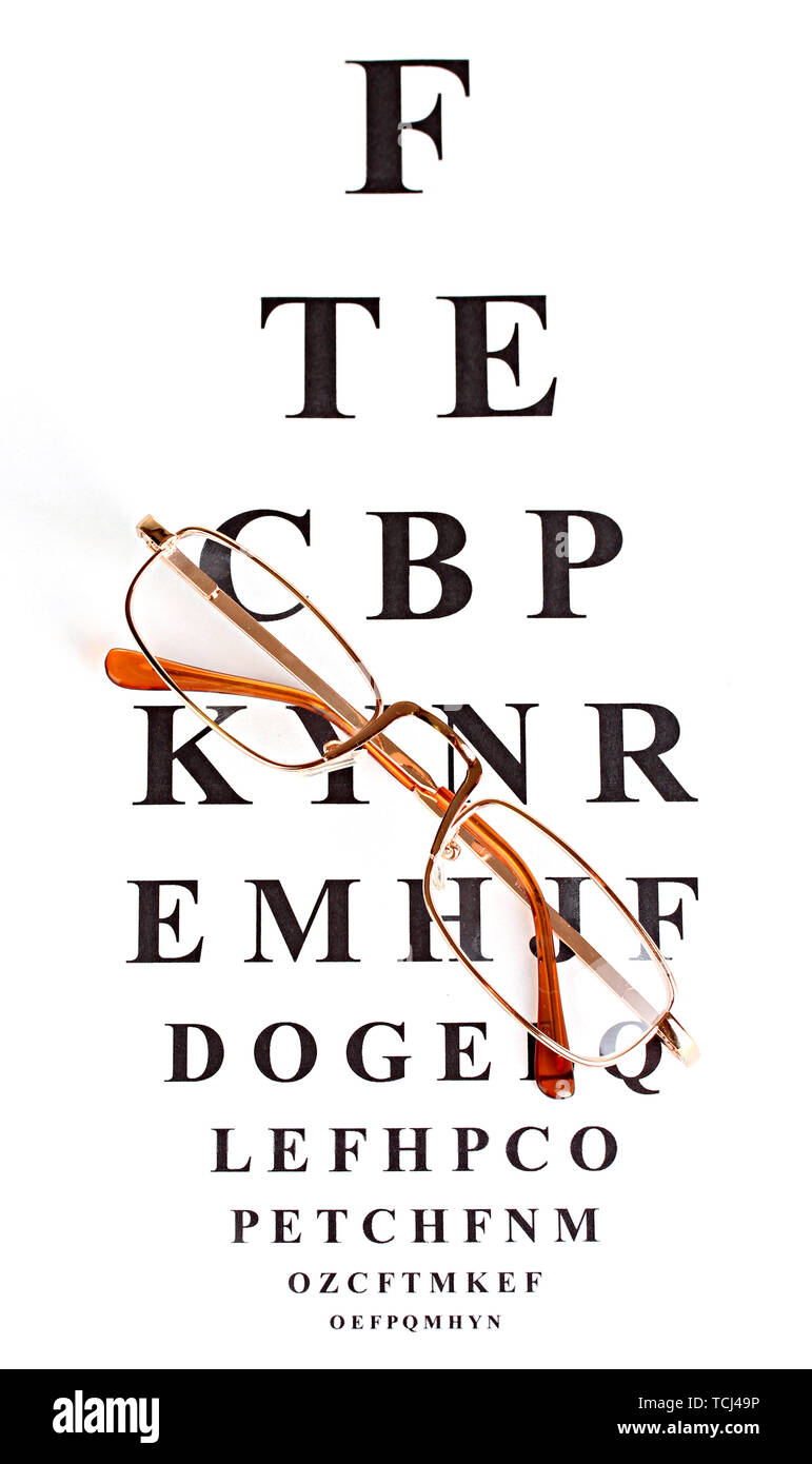 La vue graphique de test avec des lunettes close-up Banque D'Images