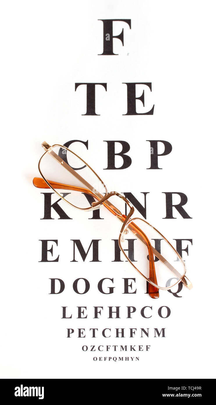 La vue graphique de test avec des lunettes close-up Banque D'Images