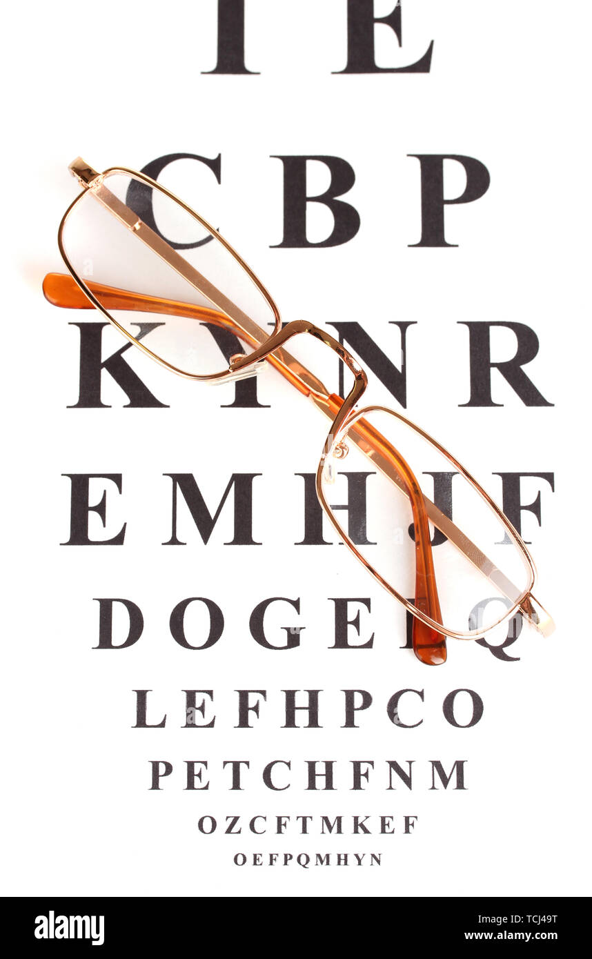 La vue graphique de test avec des lunettes close-up Banque D'Images