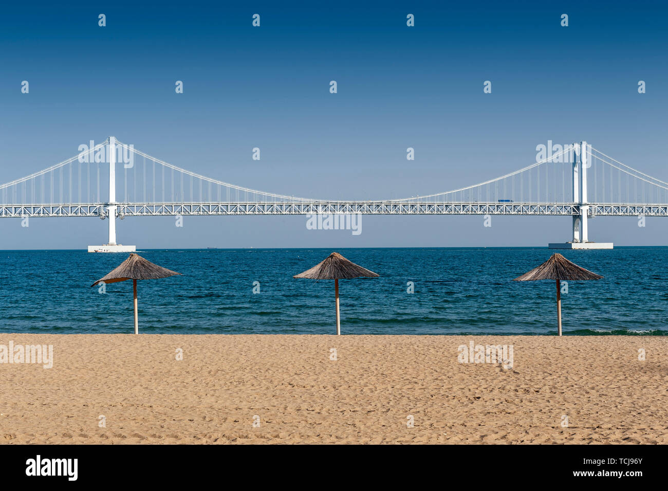 Gwangalli Beach et le pont Gwangan, célèbre destination touristique à Busan, Corée du Sud Banque D'Images