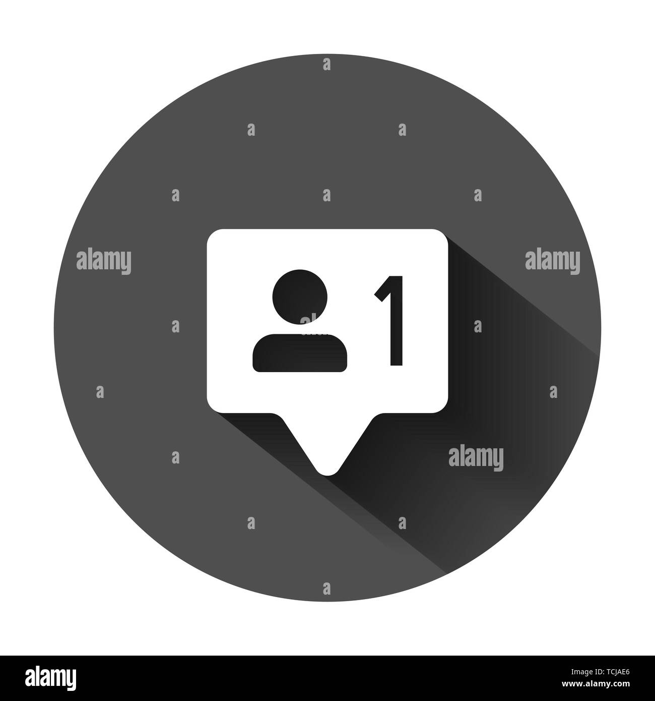 Les médias sociaux dans l'icône de notification d'inscription style plat. Comme, commentaire, suivez vector illustration sur fond noir avec l'ombre. Cliquez sur le bouton Illustration de Vecteur