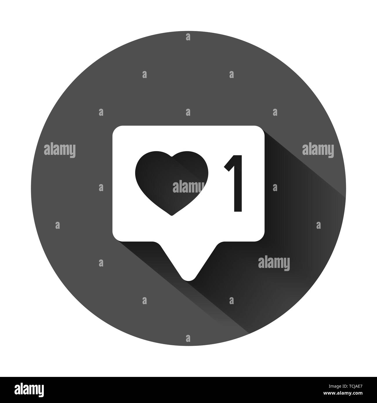 Les médias sociaux dans l'icône de notification d'inscription style plat. Comme, commentaire, suivez vector illustration sur fond noir avec l'ombre. Cliquez sur le bouton Illustration de Vecteur