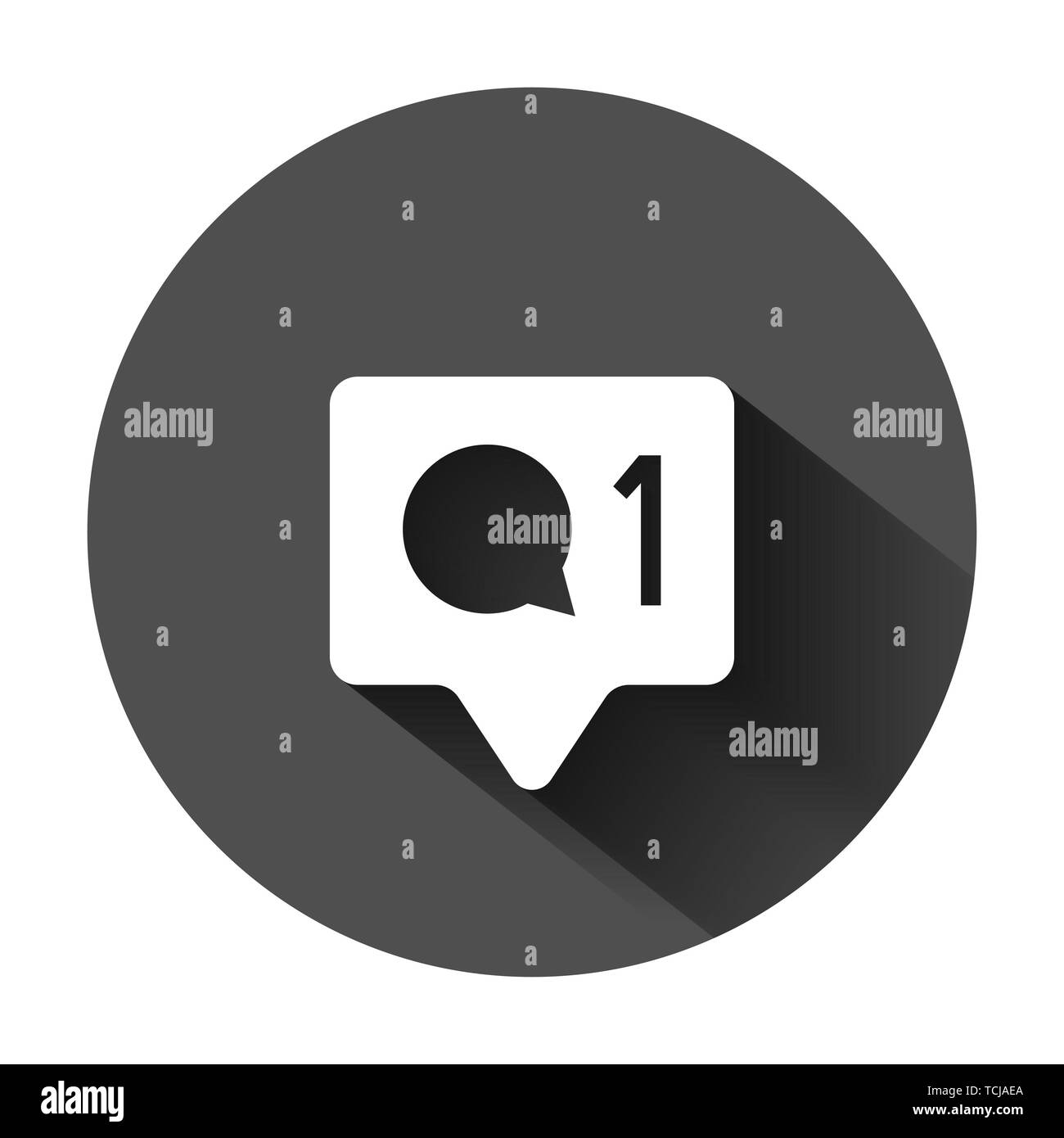 Les médias sociaux dans l'icône de notification d'inscription style plat. Comme, commentaire, suivez vector illustration sur fond noir avec l'ombre. Cliquez sur le bouton Illustration de Vecteur