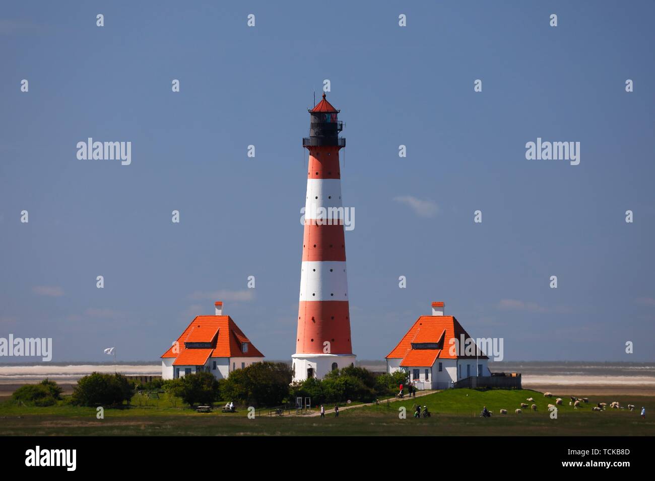 Westerheversand phare, Schleswig-Holstein mer des Wadden Parc National, Büsum, Eiderstedt Péninsule, Frise du Nord, Schleswig-Holstein, Allemagne Banque D'Images Westerheversand phare, Schleswig-Holstein mer des Wadden Parc National, Büsum, Eiderstedt Péninsule, Frise du Nord, Schleswig-Holstein, Allemagne Banque D'Images