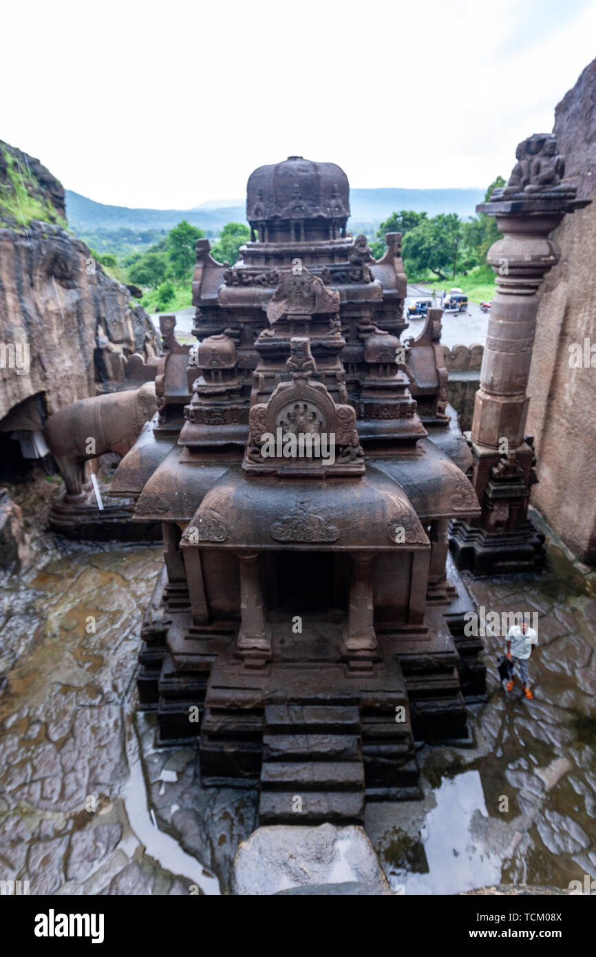 Chotta Kailasha : Cave 30, les grottes d'Ellora, rock-cut temple-monastère, Aurangabad grottes du Maharashtra, en Inde. Banque D'Images