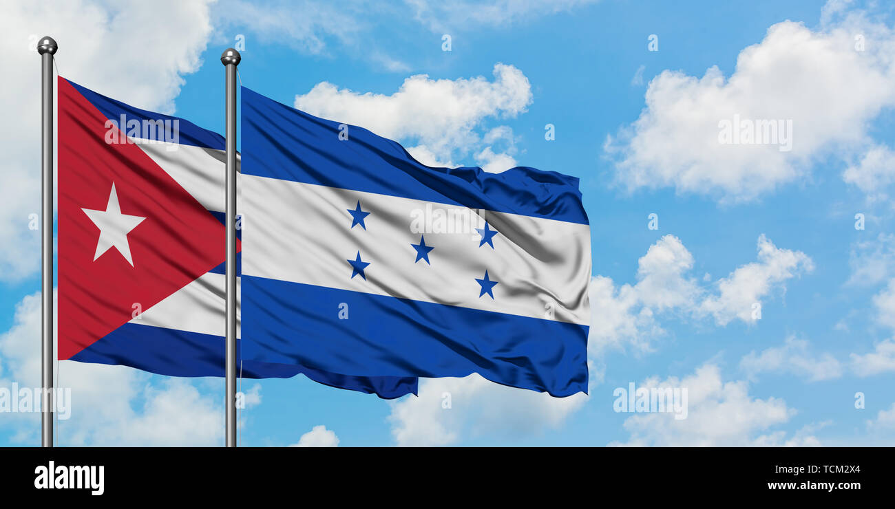 Cuba, Honduras, Cuba vs smoky hondurien mystic drapeaux placés côte à côte.  Résumé de voyage soyeux de couleur épais fume bannières Photo Stock - Alamy