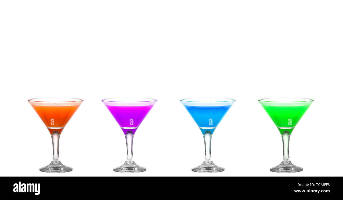 Quatre verres à cocktails colorés - hourra ! ! Banque D'Images