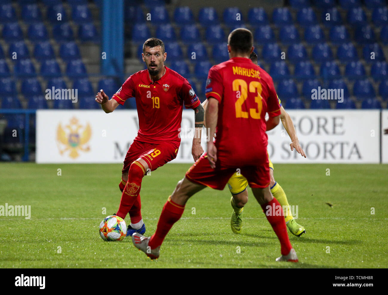 PODGORICA, Monténégro - 07 juin : Aleksandar Scekic du Monténégro au cours de l'UEFA EURO 2020 Un groupe de qualification entre le Monténégro et le Kosovo au stade municipal de Podgorica le 7 juin 2019 à Podgorica, Monténégro MO Media Banque D'Images