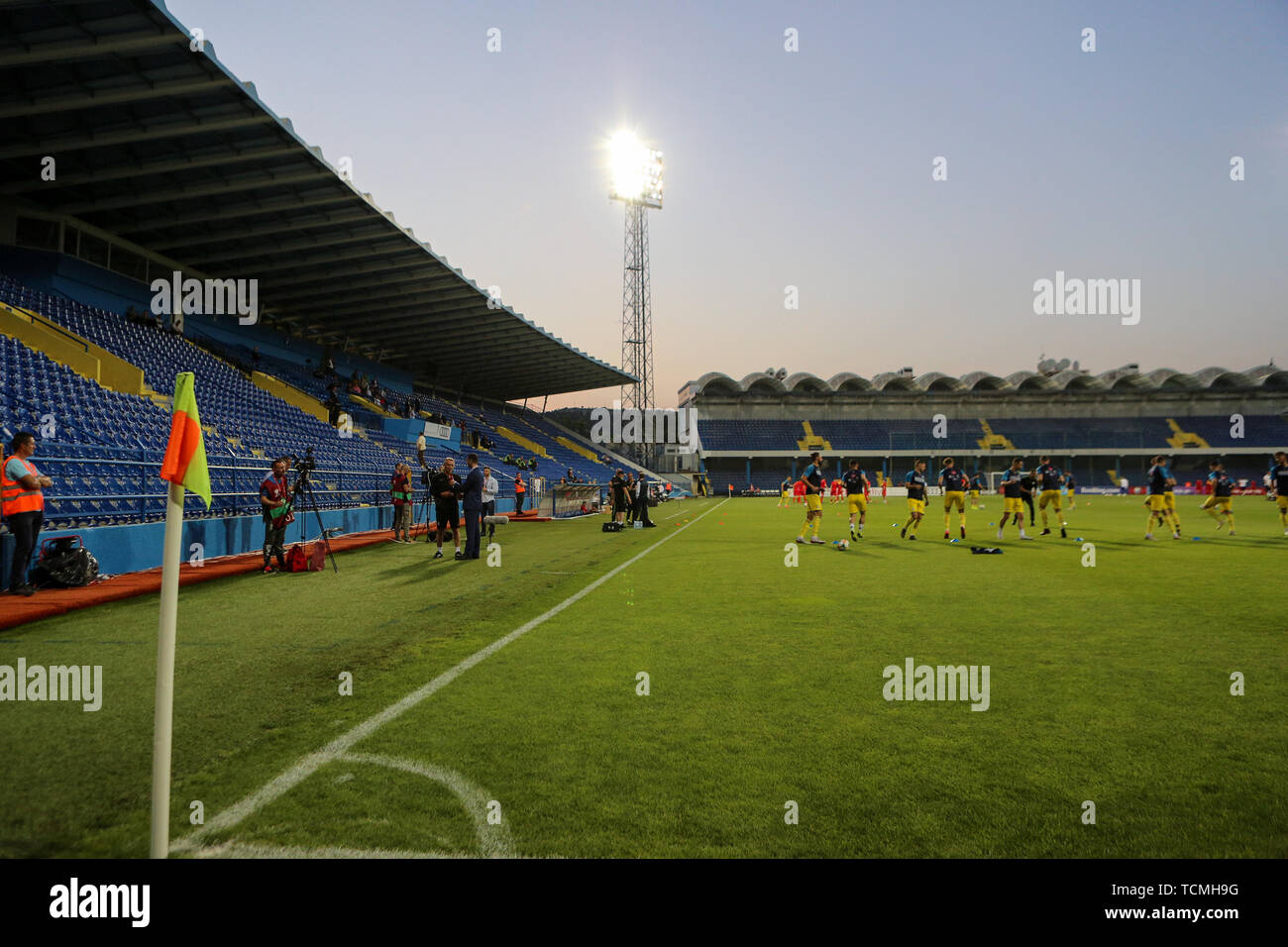 PODGORICA, MONTÉNÉGRO - JUIN 07 : Kosovo échauffement avant l'UEFA EURO 2020 Un groupe de qualification entre le Monténégro et le Kosovo au stade municipal de Podgorica le 7 juin 2019 à Podgorica, Monténégro MO Media Banque D'Images