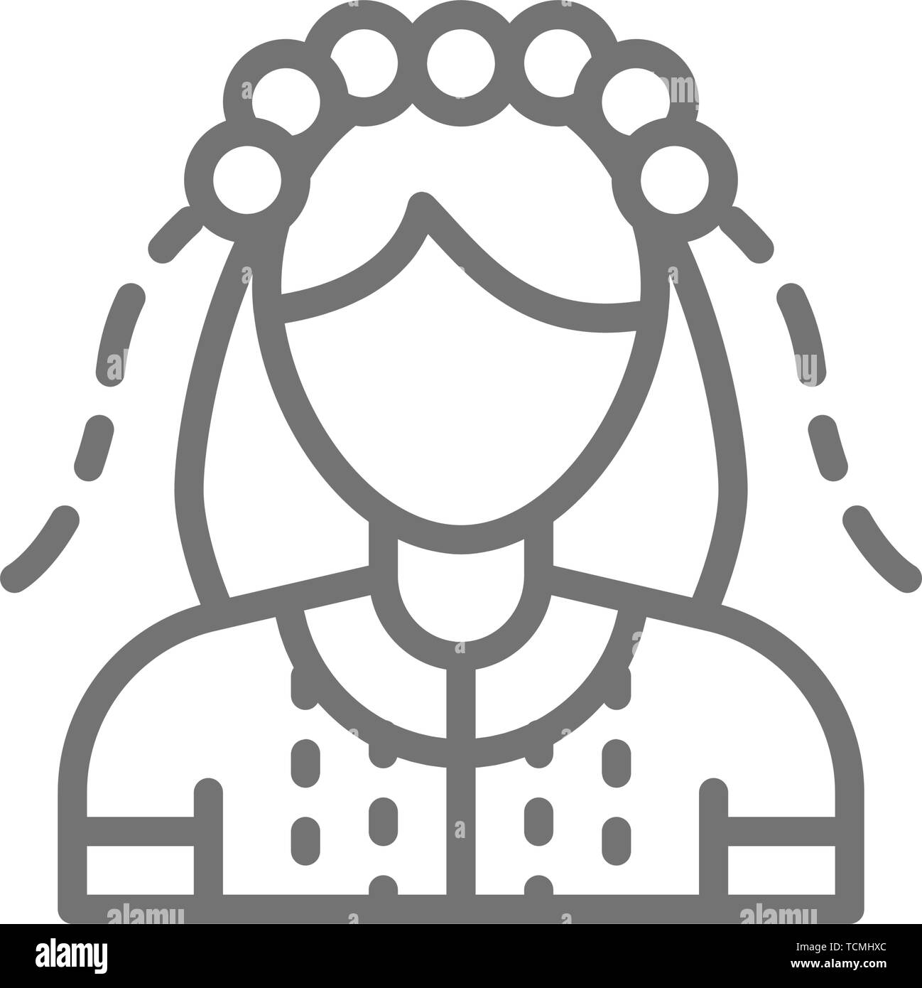 Femme ukrainienne traditionnelle en costume national, l'icône de la ligne de la mariée. Illustration de Vecteur