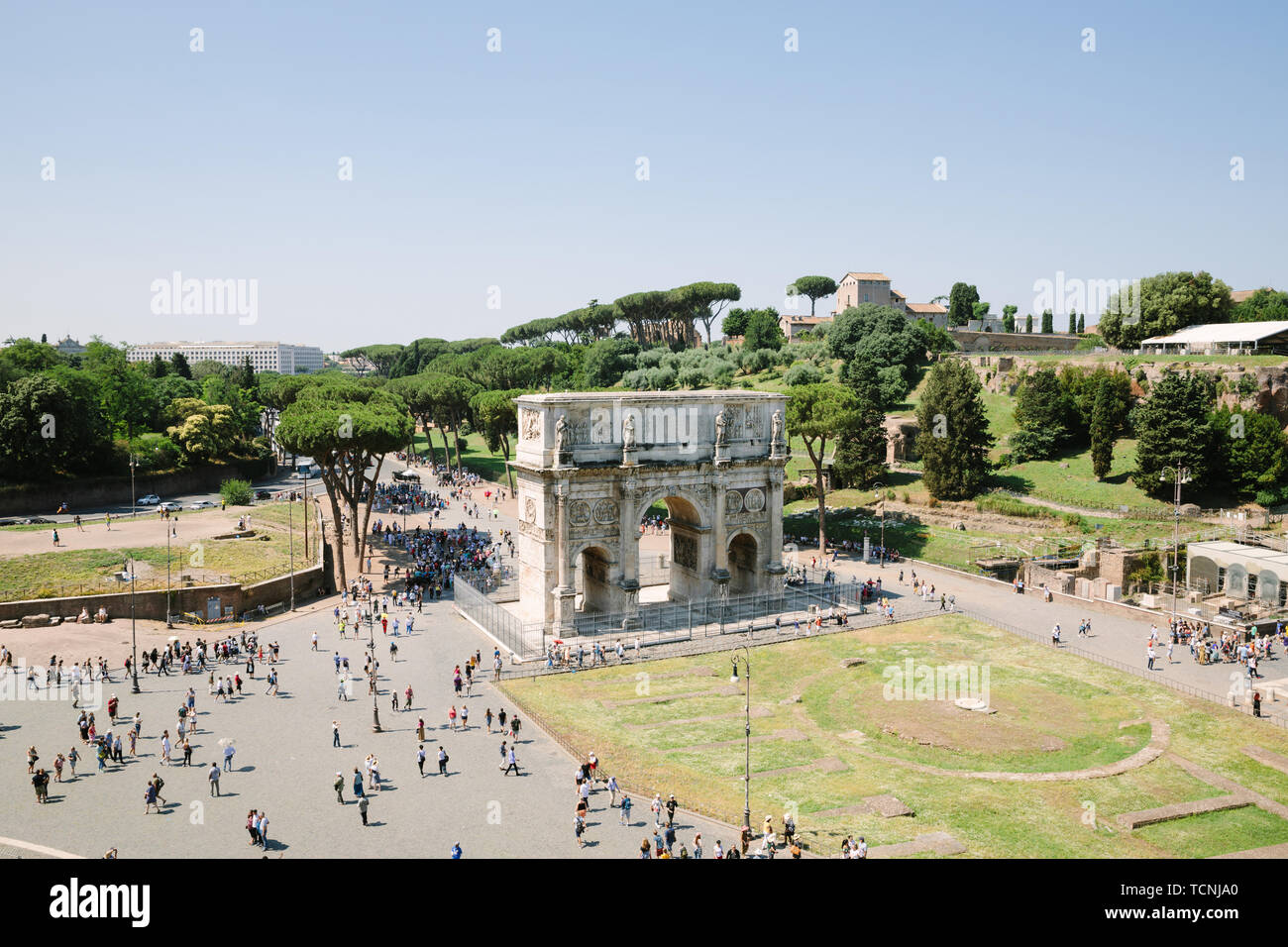 Rome, Italie - 20 juin 2018 : Arc de triomphe de Constantin à Rome, situé entre le Colisée et le Palatin Banque D'Images