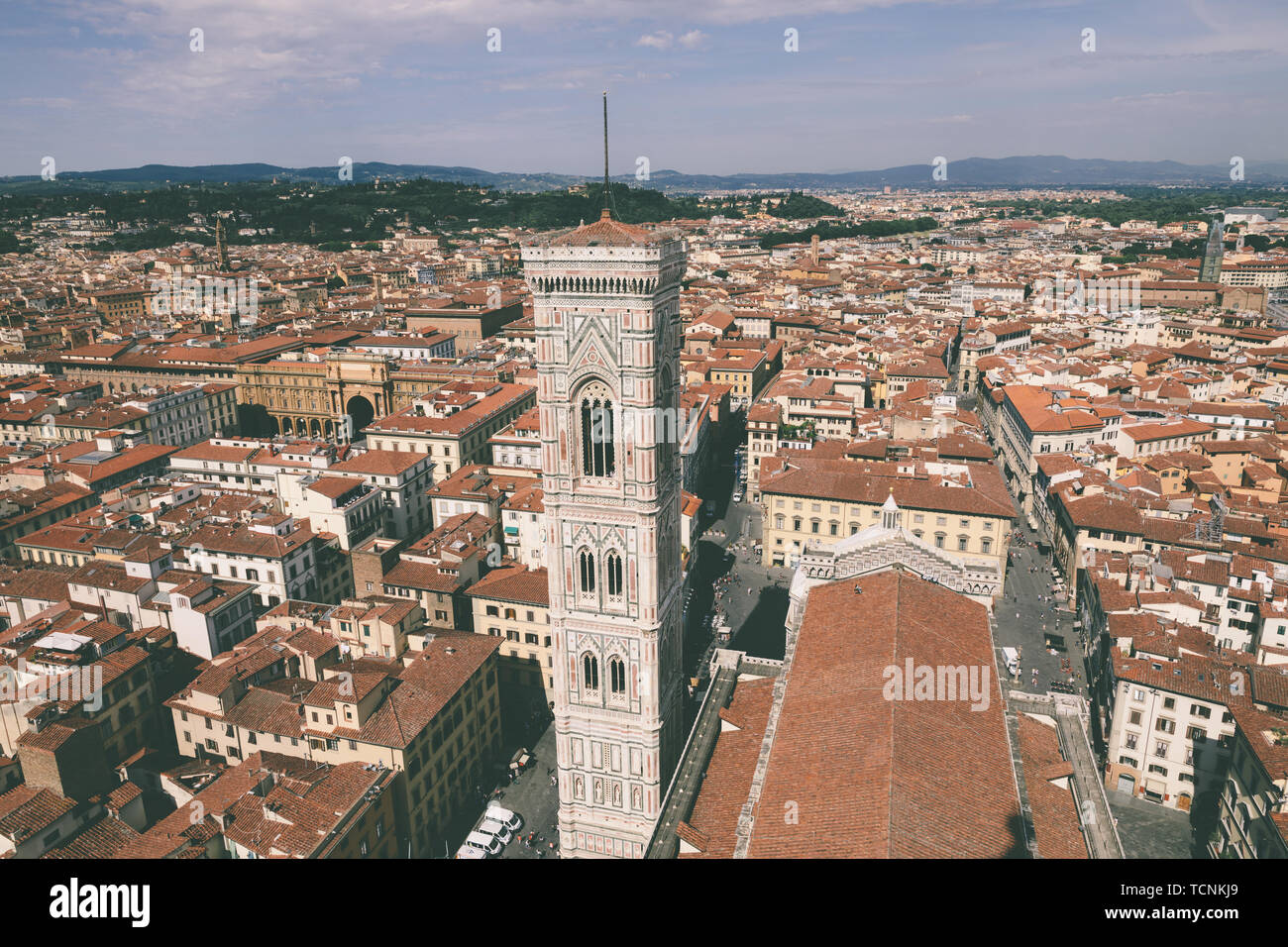 Vue Aérienne Vue panoramique de la ville de Florence et Giotto's Campanile campanile qui fait partie du complexe de la cathédrale de Florence (Cattedrale di Santa Maria de Banque D'Images